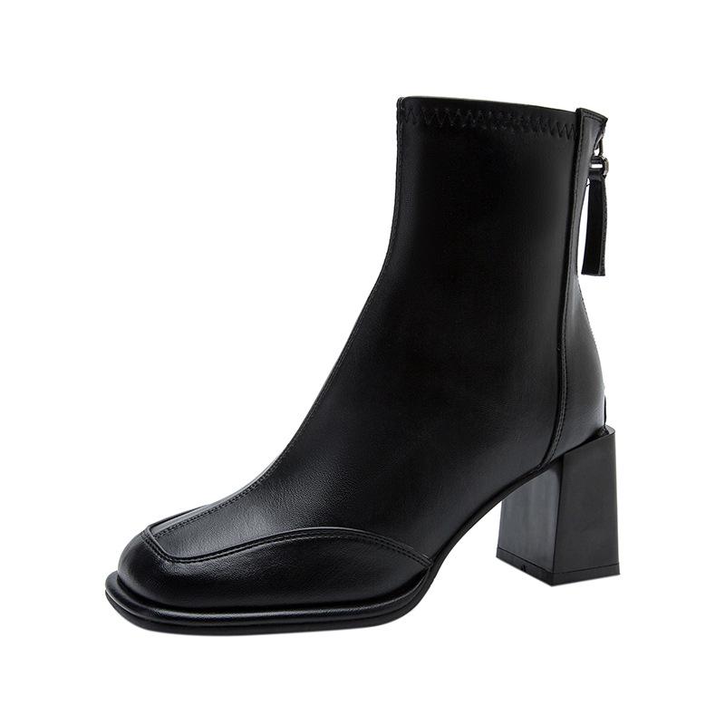 Damen Französische Schlankmachende Square Toe Stiefeletten - Hoher Absatz, Hot Style 2025