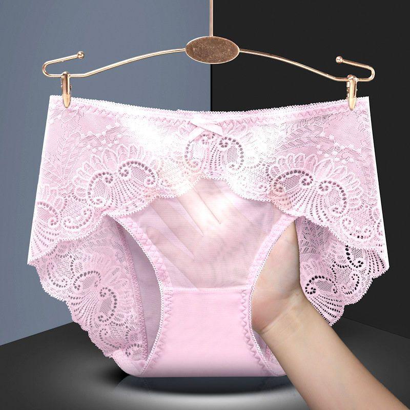 Sexy Lace Plus Size Underwear Women's Ultra-thin Mesh Transparent Ladies Briefs
