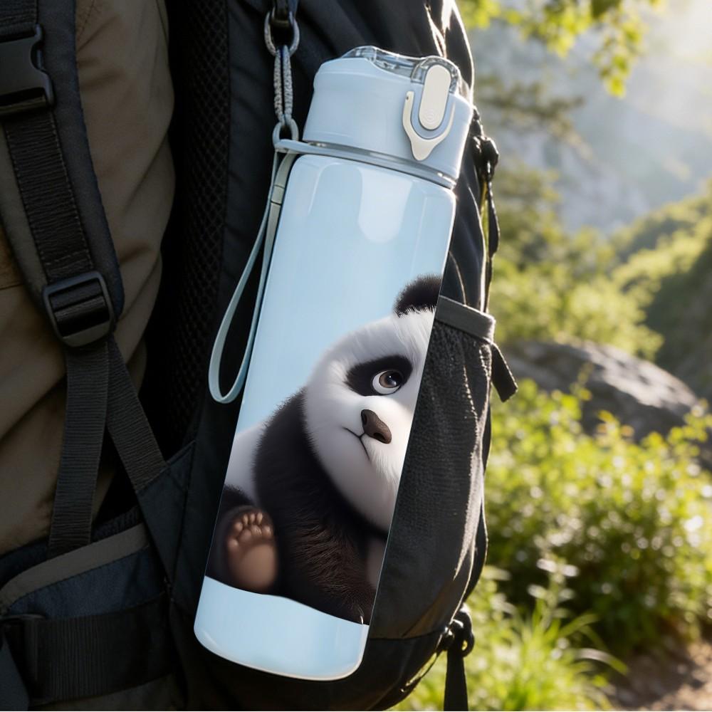 1PC Cute Black White Panda Bear Print 750ml Color Plastic Sports Water Bottle Leakproof Flip Straw Lid Suitable for Sports Office Home Use