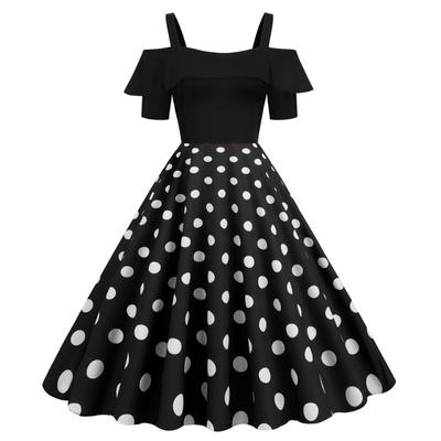 Vestido Pêndulo Retrô Hepburn de Manga Curta com Babados e Suspensórios para Mulheres