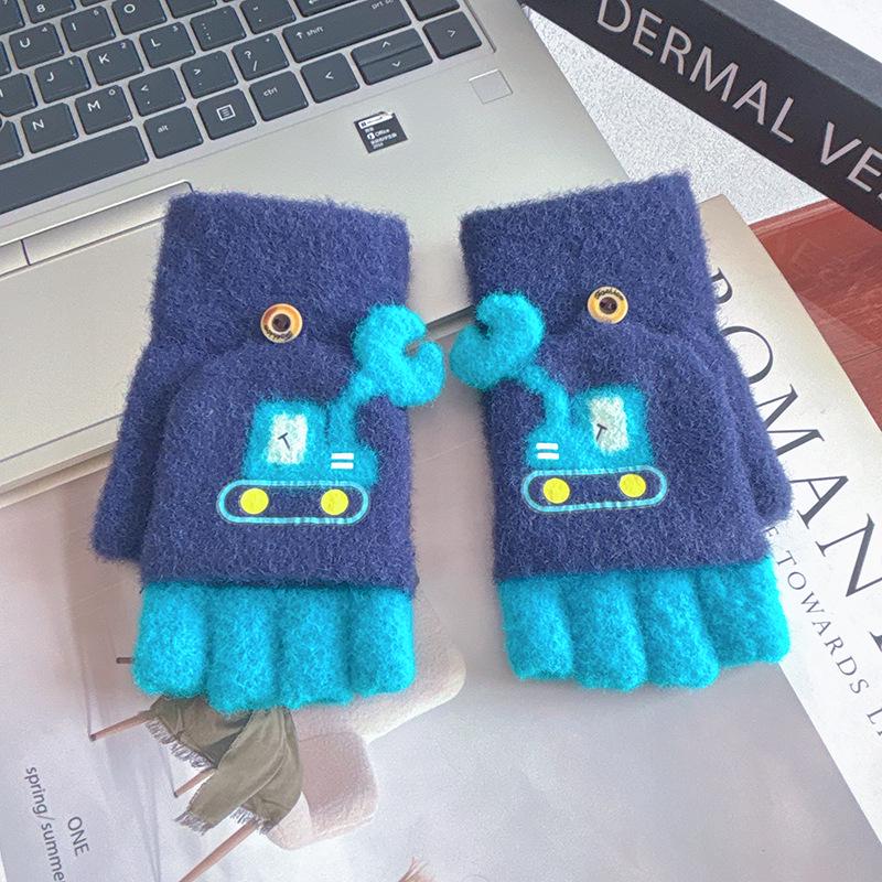 Kids Knitted Flip-Top Half-Finger Gloves - Cute & Warm Winter Fingerless Gloves for Boys
