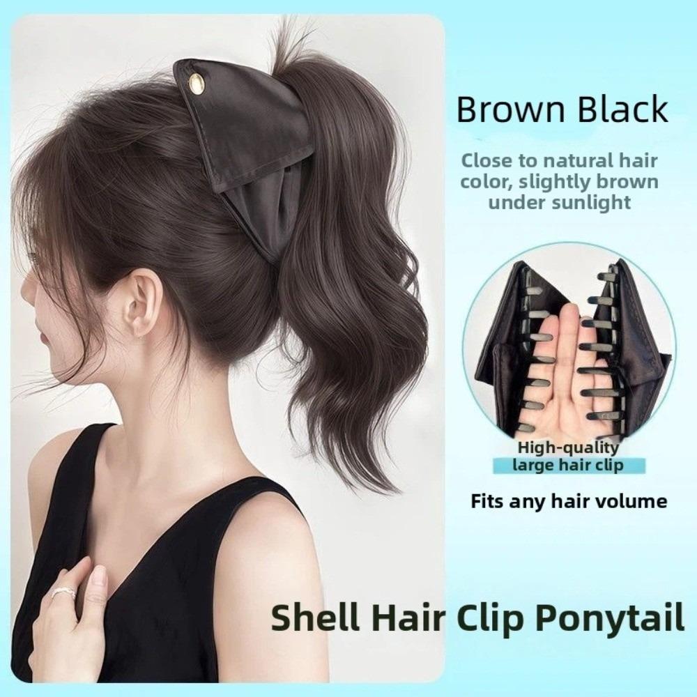 

with Grab Clip Bowknot Pony Tail Hair Piece Elegant Short Wavy Layered Ponytail Daily Use чорний/коричневий
