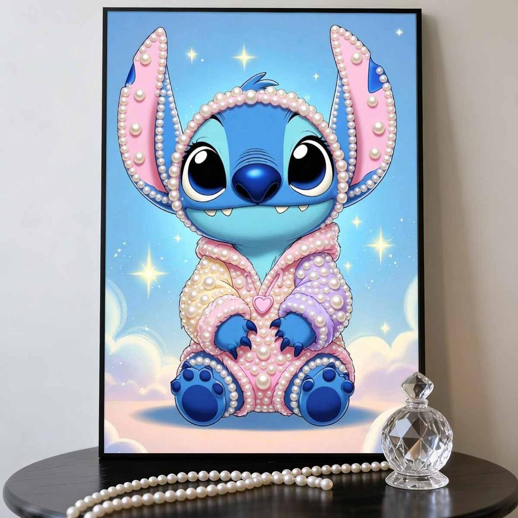 Lilo and Stitch Q Version Macaron Pajamas Pearl Painting Disney Pearl Decorated Ears Clouds Starry Sky Frameless Art Painting
