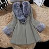 Office Lady Commute Coat Elegant Imitation Fur Hair Collar Splicing V Neck Nine-quarter Sleeves Warm FurJackets Coat For Women