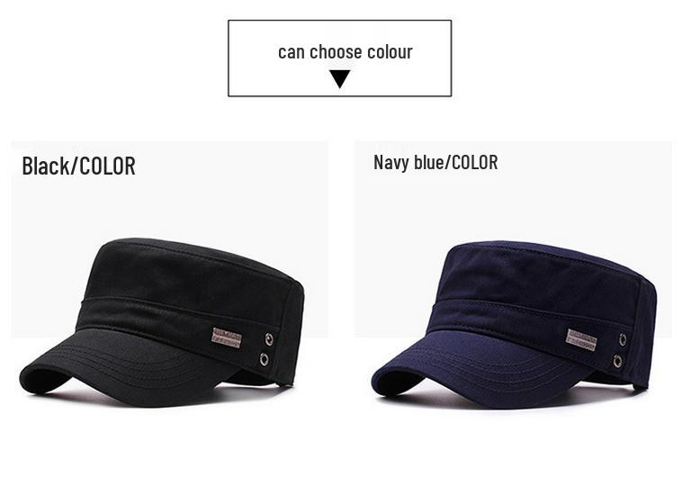 Men's Four-Season Breathable Flat Cap with Metal Logo - Outdoor Fashion Casual Sun Hat.