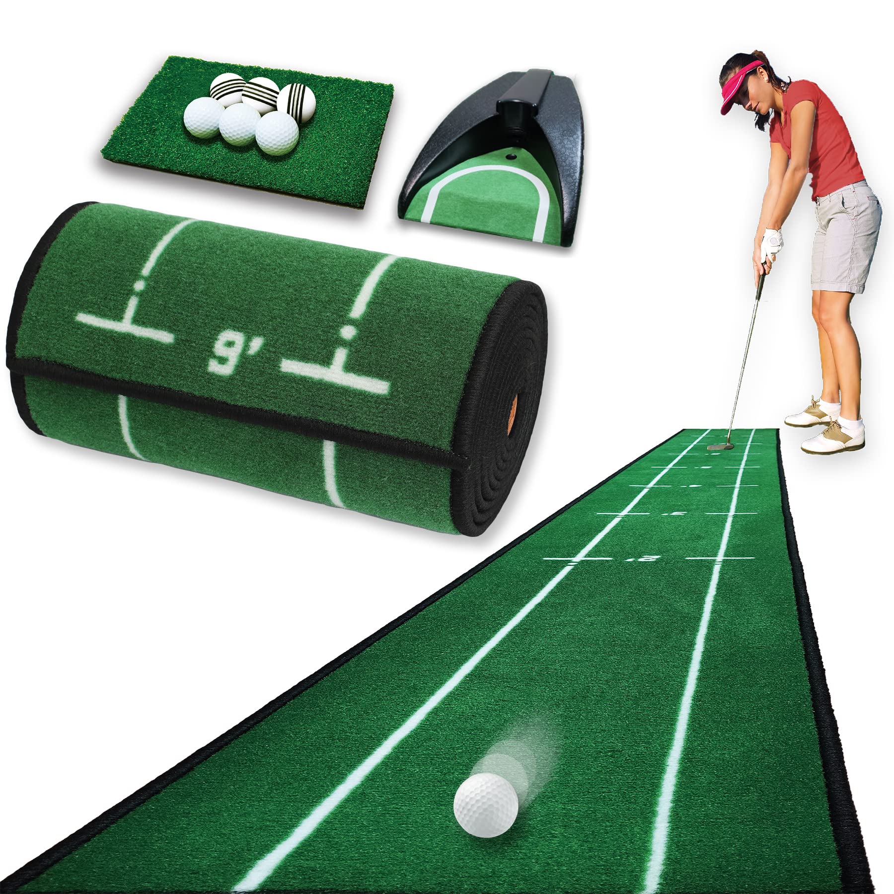 

SEAVER GOLF 9-Piece Putting Mat Set: Practice your approach shots with this putting practice mat and putter cup.