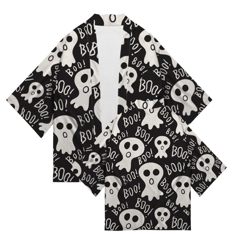 

Женское летнее кимоно с 3D-скелетом и семью рукавами, тонкий кардиган со скелетом