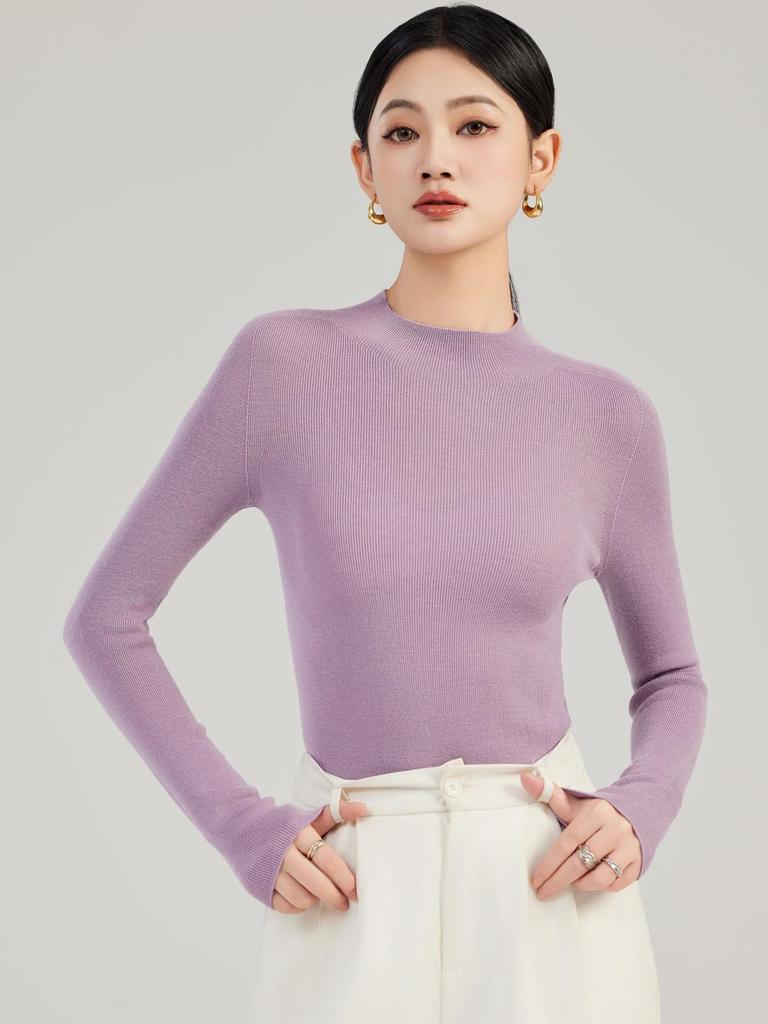 Autumn/Winter Women's Seamless 100% Wool Half-High Neck Slim Fit Sweater