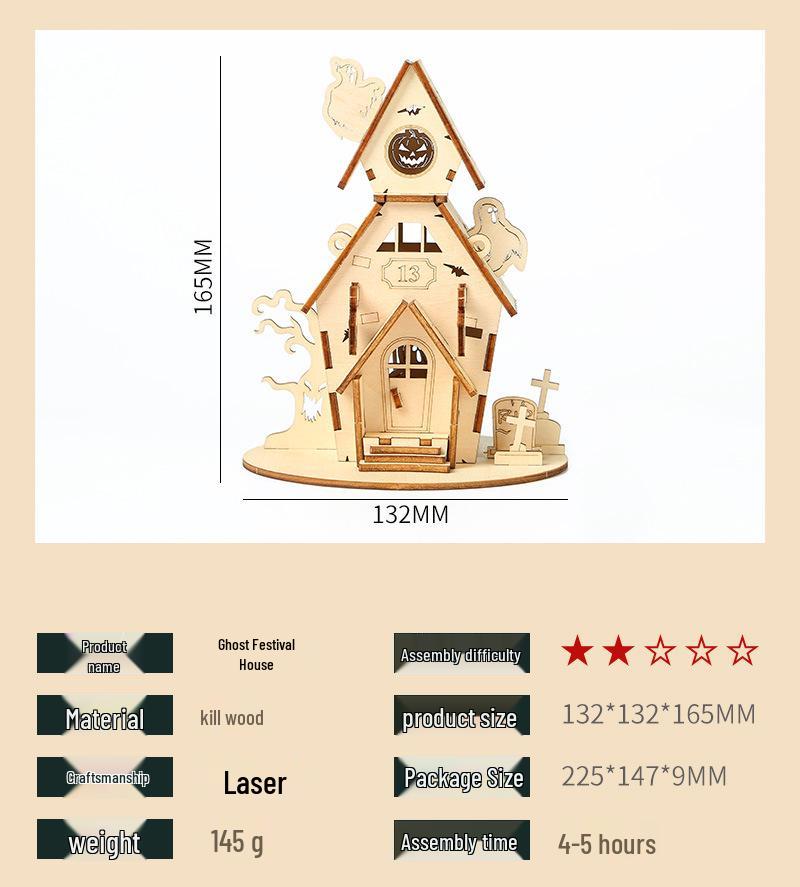 Halloween DIY Ghost Festival Wooden Puzzle - Children's Handmade Educational Toy