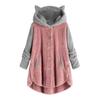 Autumn and Winter Button Hooded Cat's Ears (Steamed Cat-ear Shaped Bread) Plush Coat Irregular Color Matching Coat Women