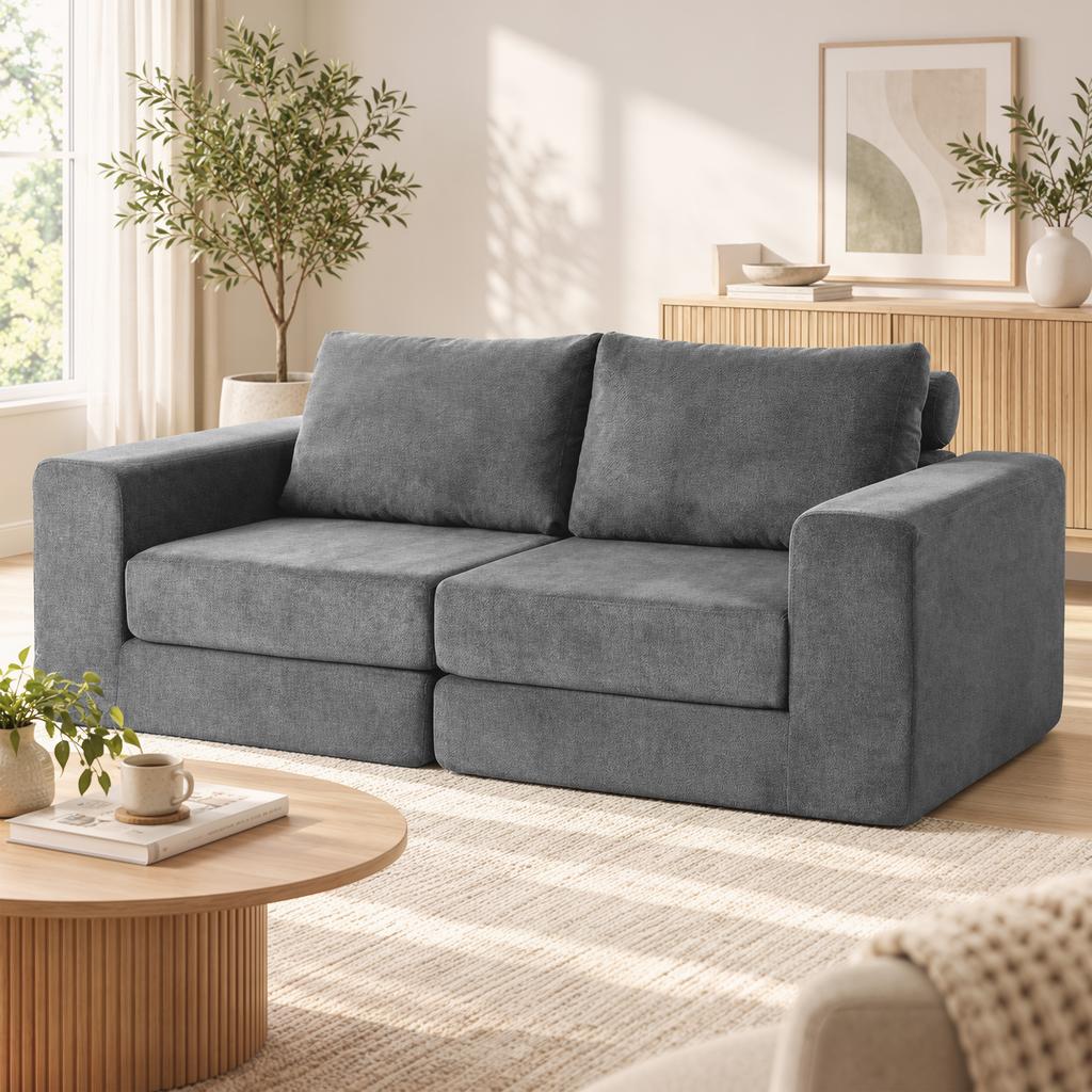 Sofa Bed 4-in-1 Sleep Function Extendable Folding Sofa Cushions 2-Seater Grey