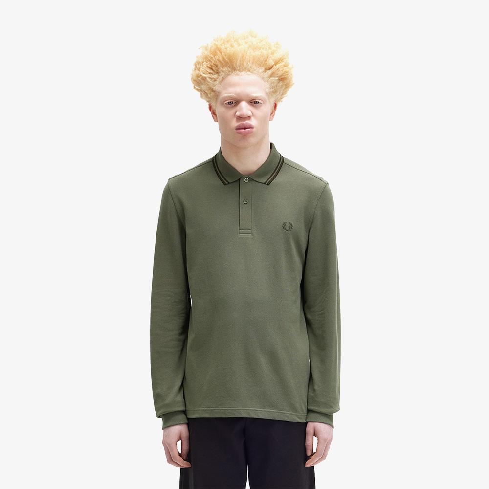 FRED PERRY [M3636] Long Sleeve Twin Tip Fred Perry Shirt - Laurel Green/Night Green Afpm2433636-W49