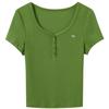 Sancai 2026 Spring V-Neck Slim Fit Cropped Short Sleeve T-Shirt