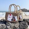 Cute Cartoon Plush Dog Decoration Women Casual Grass Woven Bagfor Beach And Vacation Use