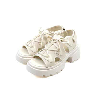 Vivian Platform Sports Size L V37003SM Women's Lace-Up Sandals, Ivory, (24.5-25.0),