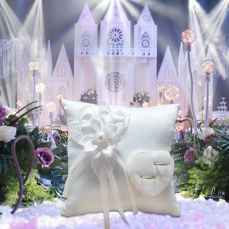 Wedding Ring Pillow European Romantic Bridal Wedding Ring Holder Pillow Heart Handmade Ribbon Cushion Decor For Wedding Ceremony