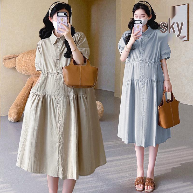 Loose-Fit Maternity Breastfeeding Shirt Dress - Washed Cotton, Plus Size, Summer 2026 2XL