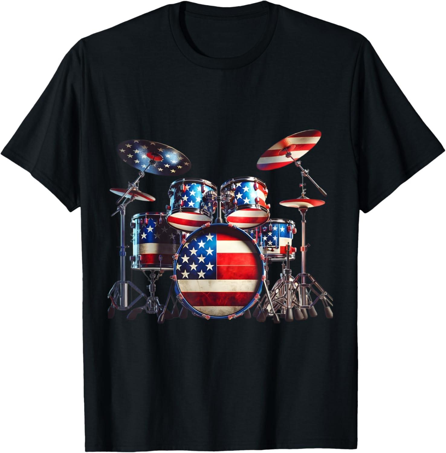 American Flag Drum Drumset 4th of July USA Patriotic Drummer T-Shirt S разноцветный