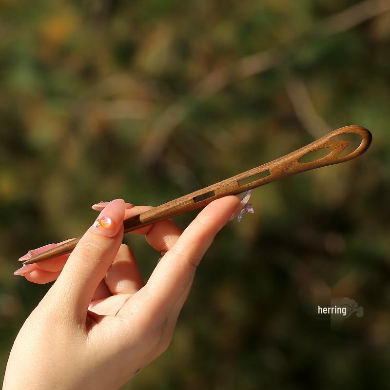 High-End Natural Ebony Wood Hairpin - Extended Chinese Ancient Style Black Hair Bun Accessory