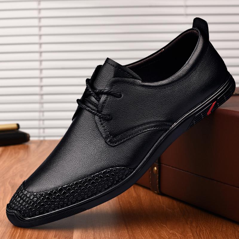 Men's Lace Up Top Layer Fashionable Casual Leather Shoes Spring Autumn Men Classic Solid Brown Black Breathable Comfortable Shoe