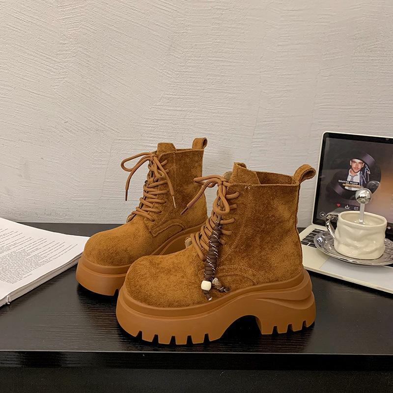 

Женские ботинки Мартин на толстой подошве 2025 новая осень и зима супер огонь британский стиль одинарные ботинки на платформе короткие ботинки женские ботинки ботинки цвета ревеня 40 верблюд