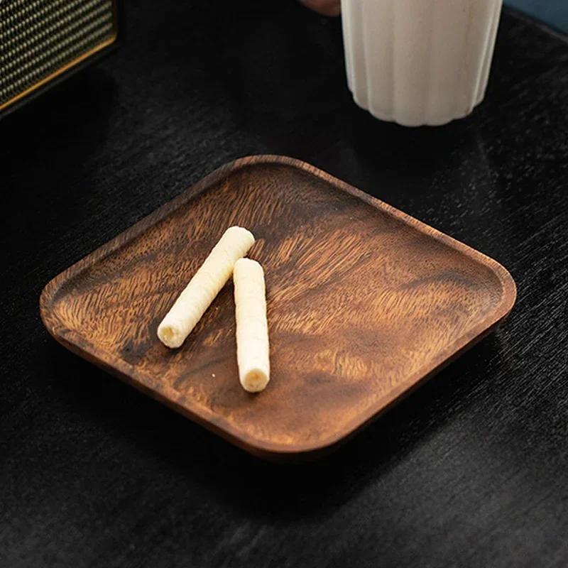 2Pcs Acacia Wood Plates Square Wooden Snack Plate Cake Dessert Fruit Serving Small Sushi Food Dishes Plate Set Wooden Tableware