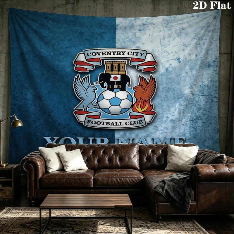 Custom Name Coventry City F.C Printed Tapestry – Wall Hanging for Bedrooms, Dorms, and Home Decor