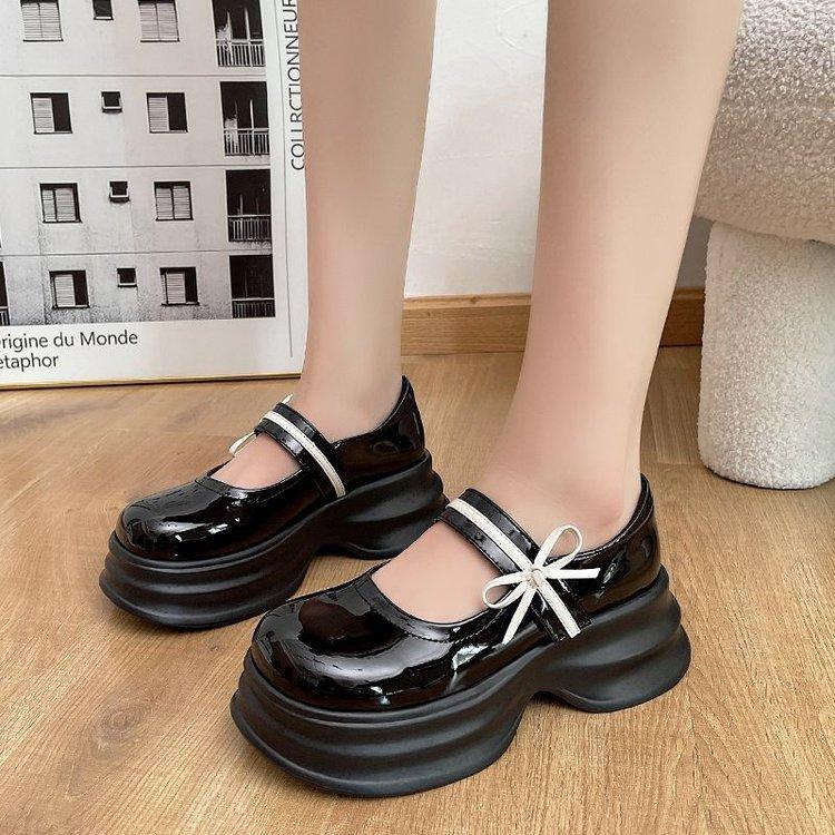 Woman Lolita Shoes Patent Leather Cute Bow  Pumps Bride Wedding Cosplay Party Dress ShoesG