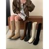 Retro Khaki Boots Women'S Shoes Autumn And Winter But Knee Round Head Flat Bottom Suede High Boots Women
