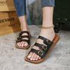 European and American Cool Slippers Women's Summer One-word Metal Buckle TPR Soft Bottom Boken Casual Large Size Slippers