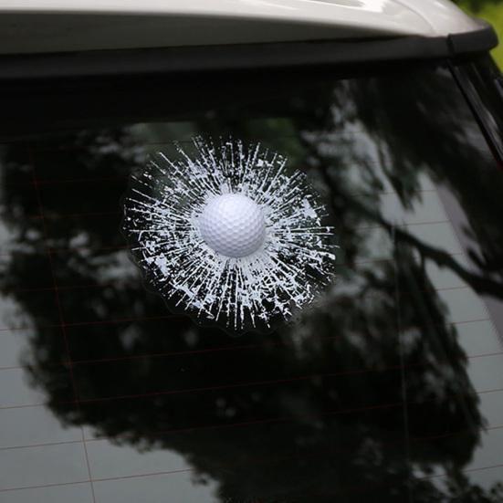 Funny 3D Golf Window Crack Ball Hit Windshield Car Decals Sticker Decoration