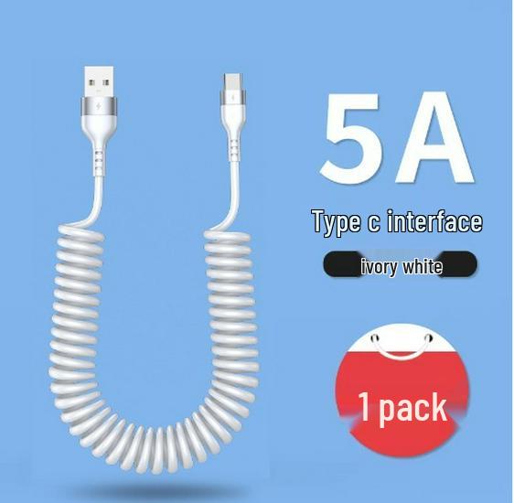 120W Dual Type-C Spring Retractable Data Cable for Fast Charging, Compatible with Apple, Huawei, and Honor