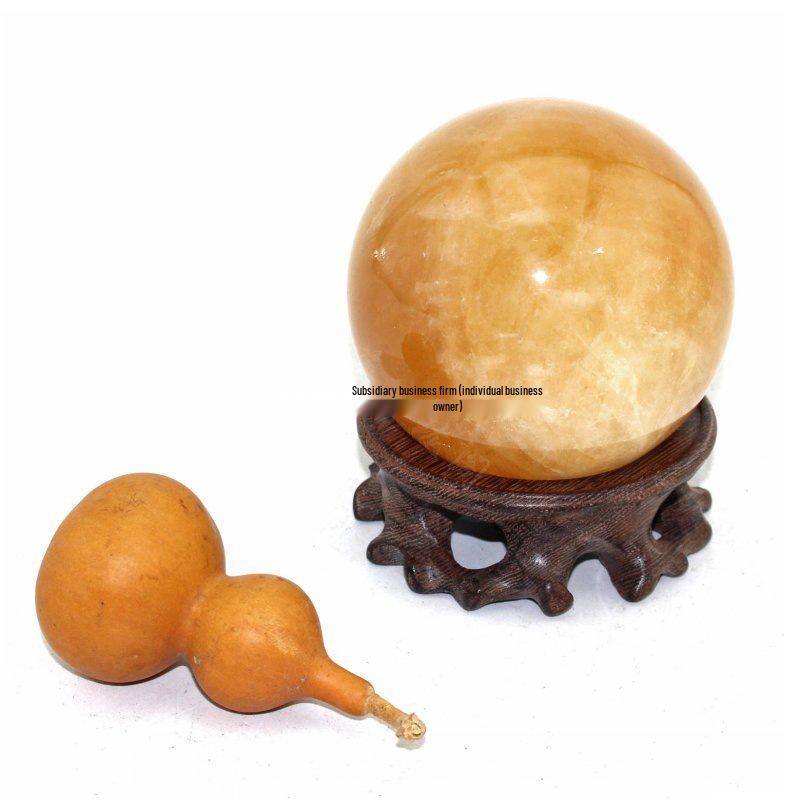 Gourd Crystal Ball Wooden Base Handcrafted Round Concave Stand