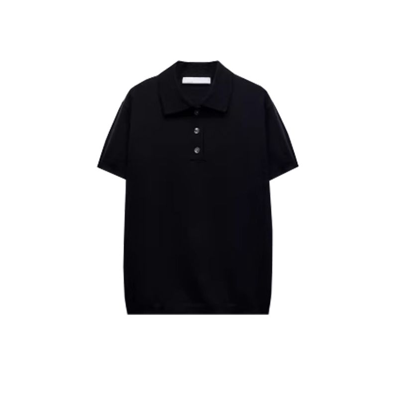 

Za Spring New Arrival Women s Clothing Stylish Niche Style All-Matching Lapel Casual Short-Sleeved Knitting Polo Shirt 9598061 Sea Blue S