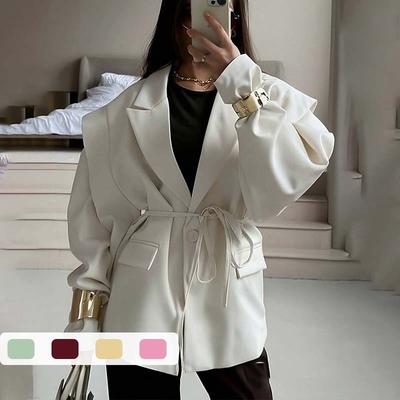 Ropa de Abrigo para Mujer Primavera Nuevas Llegadas Elegante Chaqueta de Traje con Cuello en V Cintura de Corbata Ajuste Abrigo