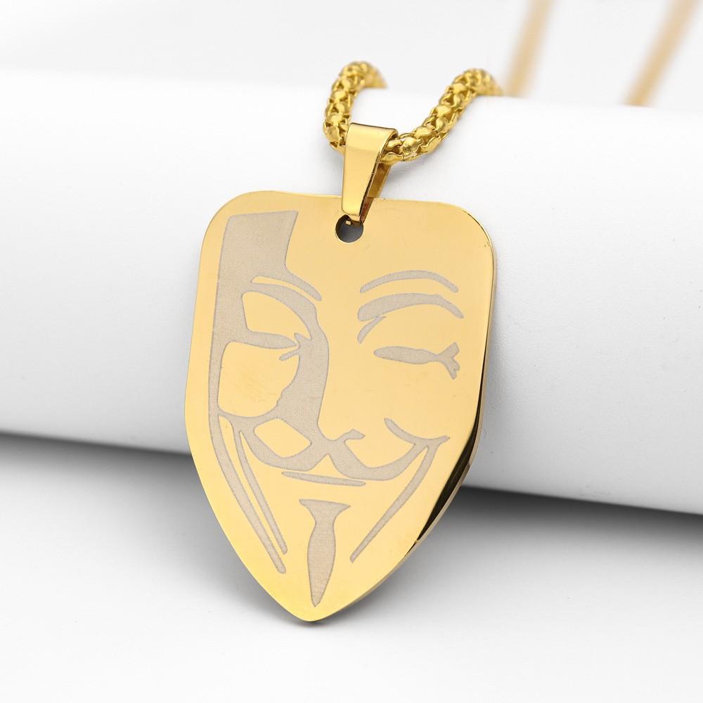 European and American Clown Mask Pendant Necklace Men's Simple and Trendy Titanium Steel Necklace