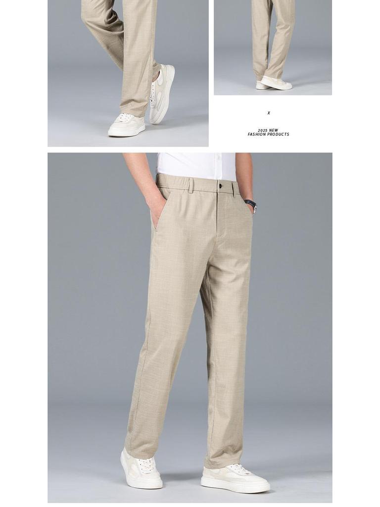 Pánské vysoce kvalitní business casual kalhoty z ledového hedvábí s elastickým pasem a rovnými nohavicemi - s krátkým rukávem, pohodlné na léto