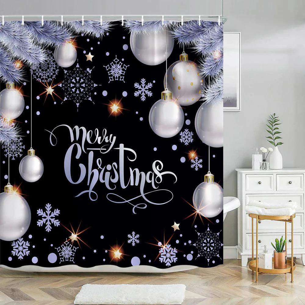 Christmas Balls Shower Curtain Colorful Xmas Balls Green Candy Canes Hanging on Pine Tree Branch for Christmas Ornament Branches