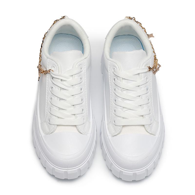 Λευκά Χαμηλά Αθλητικά Παπούτσια με Φερμουάρ σε Σχήμα Πεταλούδας Χρυσού - Παχιά Σόλα, Ενισχυτικά Ύψους, Καθημερινά Γυναικεία Παπούτσια Cross-Border
