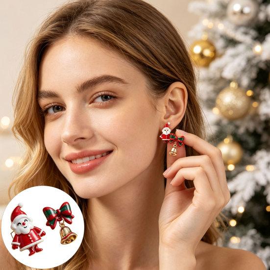 Charming Holiday Dangle Jewelry 1 Pair Christmas Earrings for Women, Santa Claus Jingle Bell Bow Trendy Celebration Accessories Stud Earrings,