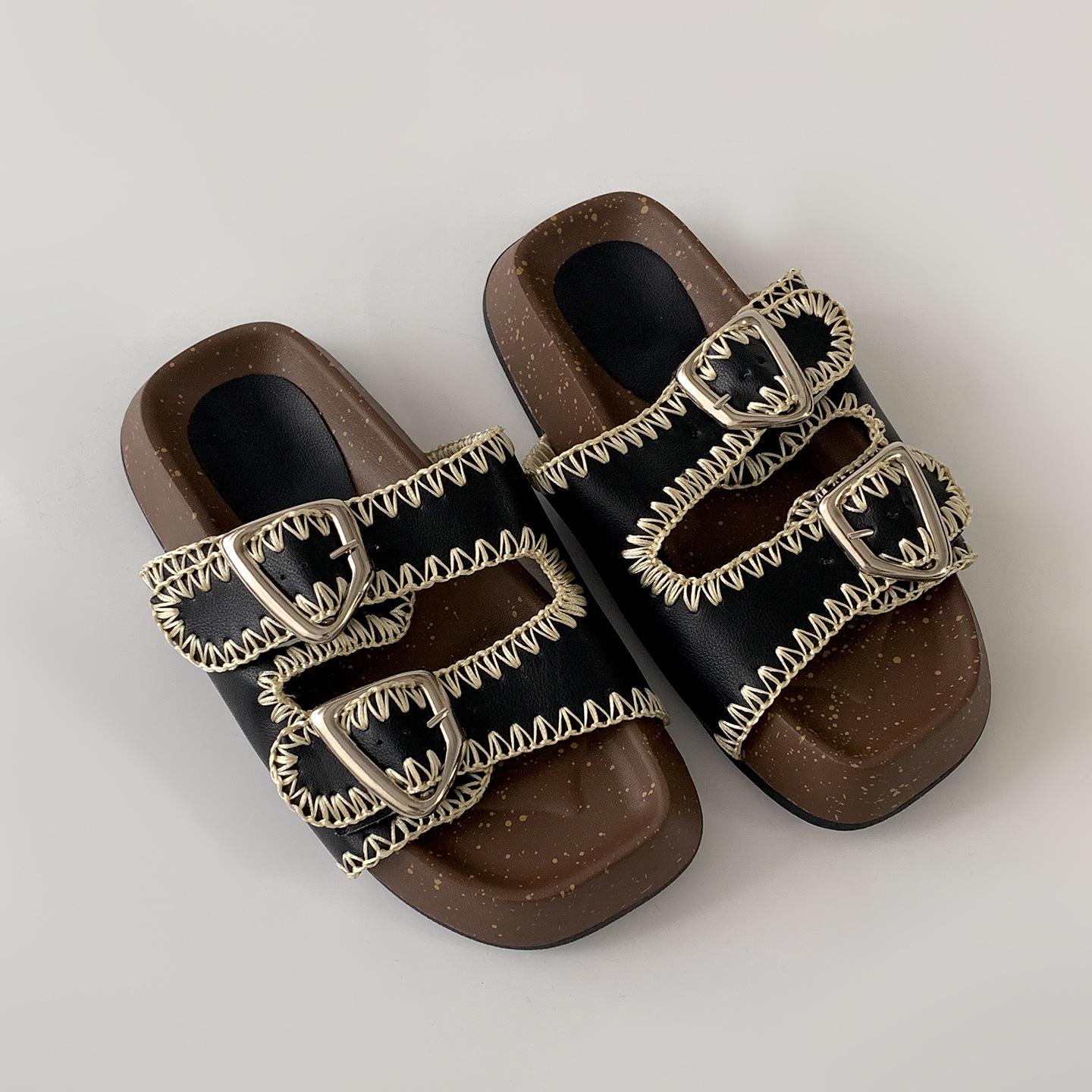 Popular high-end non-slip one-word thick-soled slippers for women s summer outer wear heightening Birkencool slippers 35