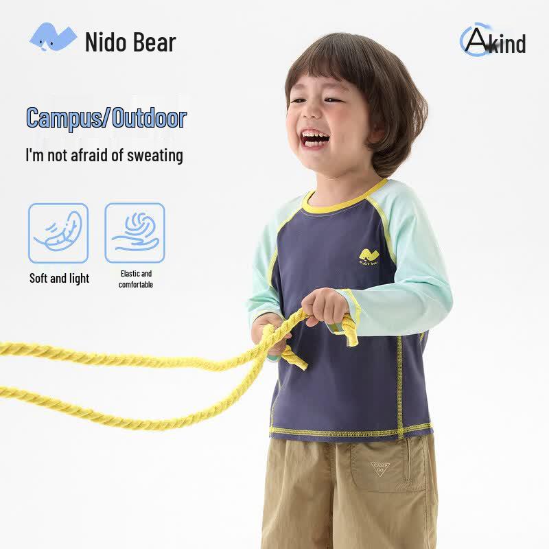 NidoBear Unisex Kids Long Sleeve Colorblock Quick-Dry T-Shirt 110