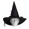 Halloween Party Velvet Witch Hats Party Wide Brim Pointed Hat Accessory Black Witch Hat with Chain Conjurer