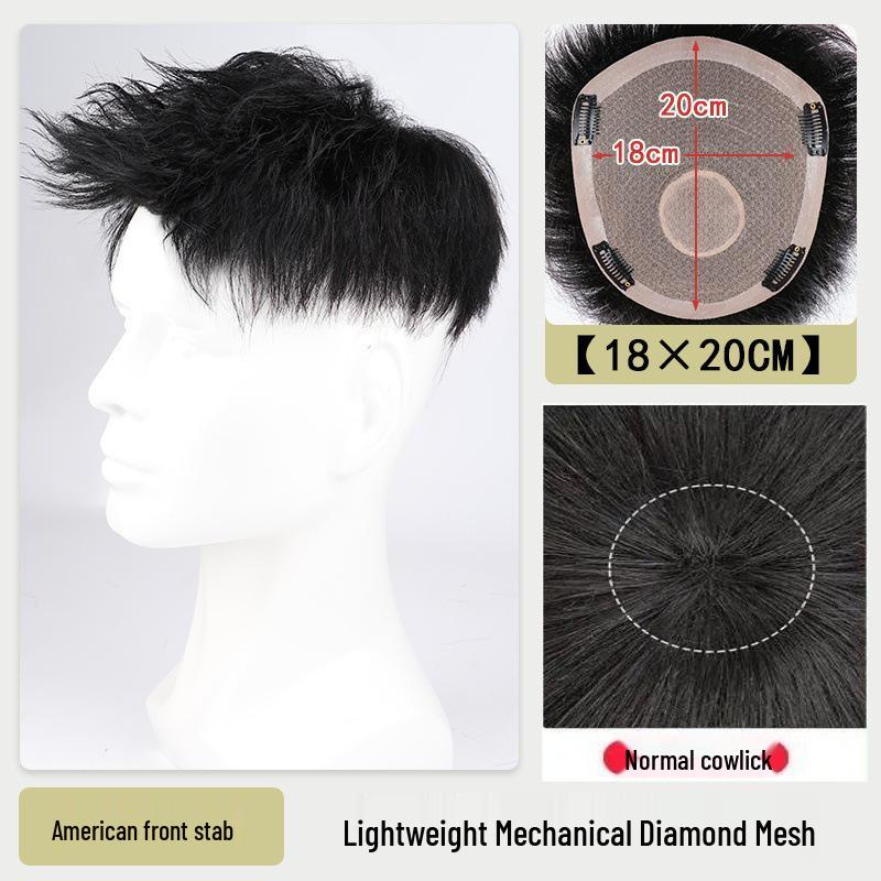 Men's American Style Spiky Front Wig: Real Hair, Lightweight, Breathable, Invisible, Seamless Short Hairpiece