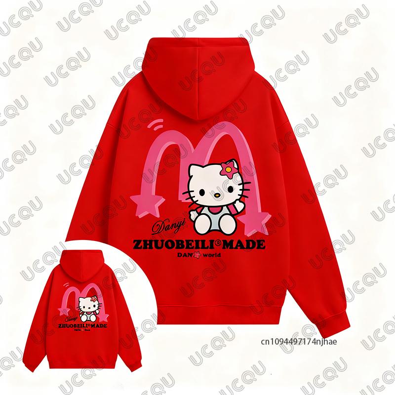 2025 Korea Sle Cartoon Cute HelloKitty Print Women Cotton Hoodie Autumn Winter Long Sleeve Sweatshirt Casual Pullover Unisex Top