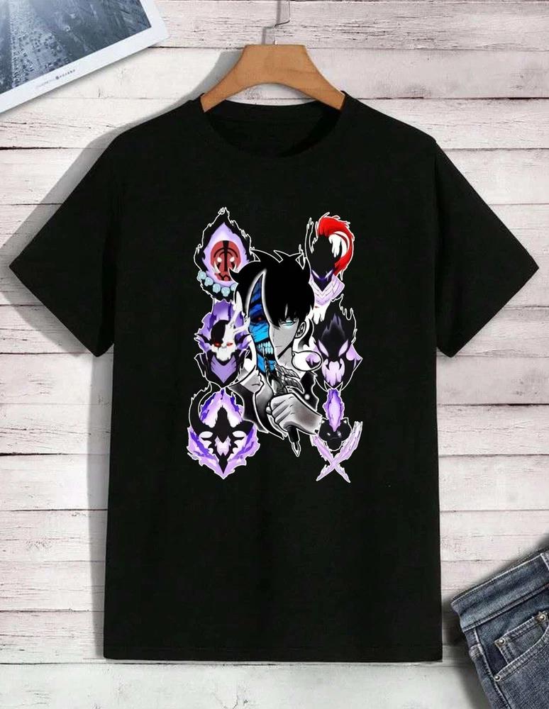 Anime Solo Leveling Sung Jinwoo Shadow Monarch Arise Black TShirt Size S4xl S