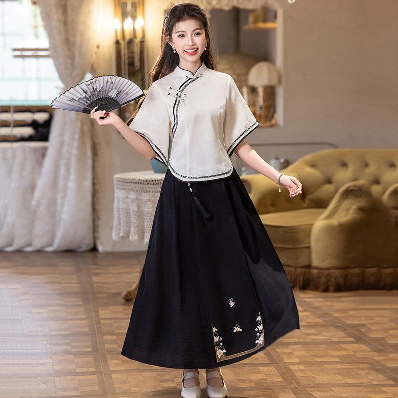 Vintage-Inspired Modern Cheongsam Dress Set Women 2026 Long Sleeve Stand Collar Midi Length With Side Slit