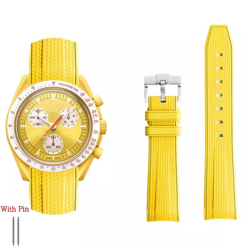 

Silicone Strap for Swatch X Omega Moonswatch Stainless Steel Buckle 20mm Curved End Soft Waterproof Replace Watch Band Women Men 20mm жёлтый