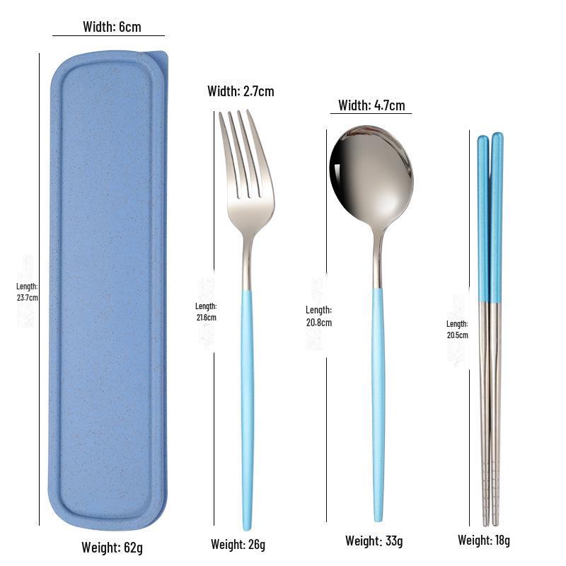 Stainless Steel Portable Tableware Set: Chopsticks, Spoon, Fork - Customizable Student/Outdoor Gift with Logo.