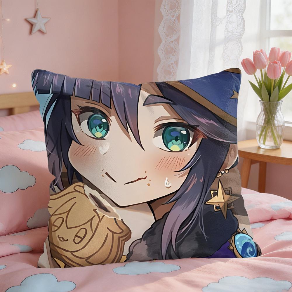 Mona Cute Cute Genshin Impact Cushion Cover Square Short Plush Pillow Case Living Room Sofa Home Decor Funda X